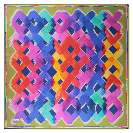 DESENLİ GEOMETRİK MAVİ TWİLL İPEK EŞARP