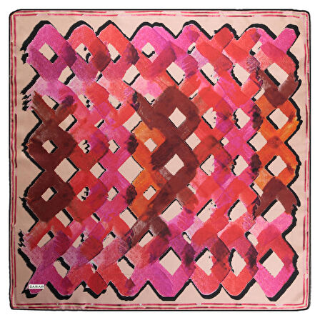 DESENLİ GEOMETRİK PEMBE TWİLL İPEK EŞARP