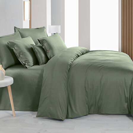 Sarev Monochrome Saten Çift Kişilik Smoke Green Nevresim Takımı