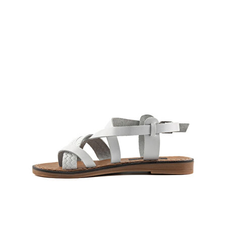 Kadın Örgü Detaylı Düz Sandalet [060128] BEYAZ, 37