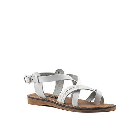 Kadın Örgü Detaylı Düz Sandalet [060128] BEYAZ, 37