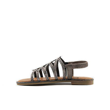 Kadın Taşlı Düz Sandalet [060137] PLATİN, 36