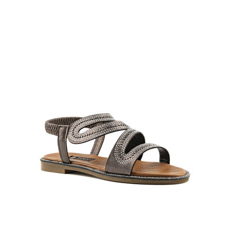 Kadın Taşlı Düz Sandalet [060139] PLATİN, 37