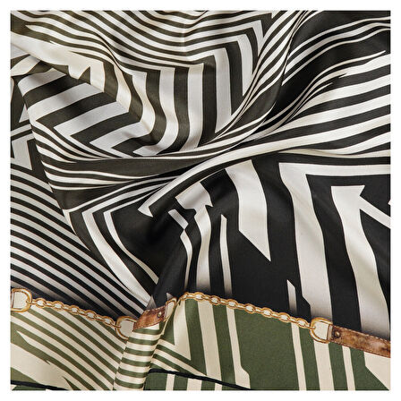 GEOMETRİK DESEN TWILL HAKİ İPEK EŞARP