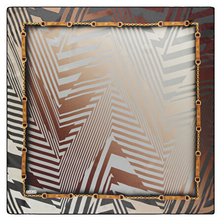 GEOMETRİK DESEN TWILL KAHVERENGİ İPEK EŞARP