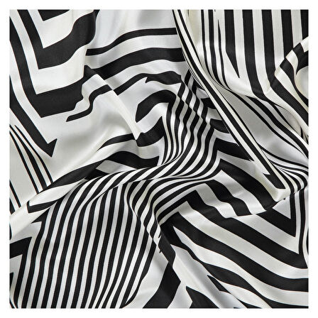 GEOMETRİK DESEN TWILL SİYAH İPEK EŞARP