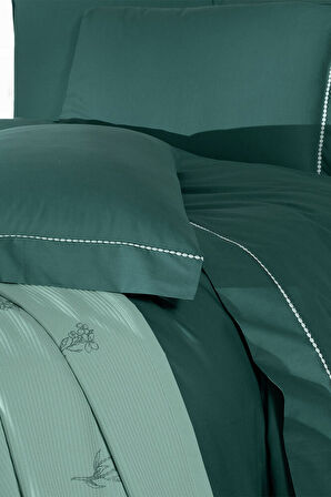 Sarev Eva Eldon Yeşil Çift Kişilik %100 Pamuk Nevresim Takımı ve Pike Seti