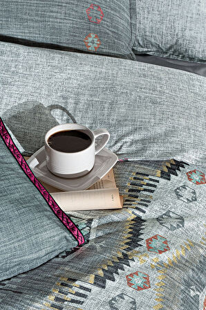 Sarev Zeno Gri Çift Kişilik %100 Pamuk Fancy Nevresim Takımı