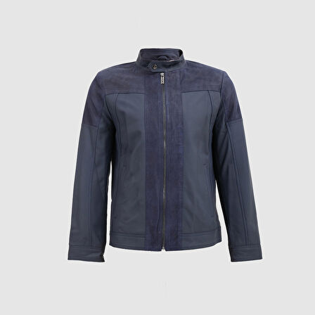 Erkek Süet Detaylı Deri Mont [810016] LACİVERT, XL