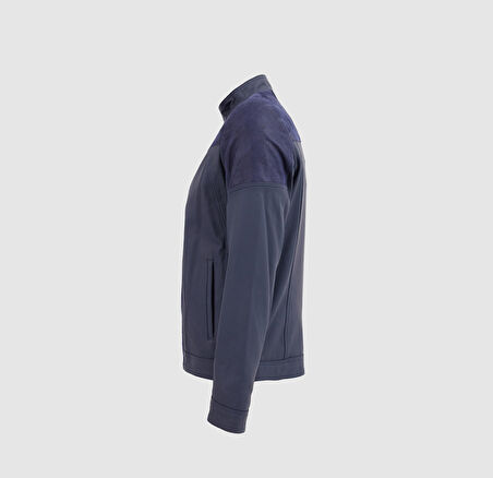 Erkek Süet Detaylı Deri Mont [810016] LACİVERT, XL