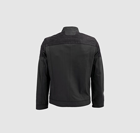 Erkek Süet Detaylı Deri Mont [810016] SİYAH, XL