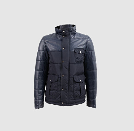 Erkek Şişme Deri Mont [810017] LACİVERT, 3XL