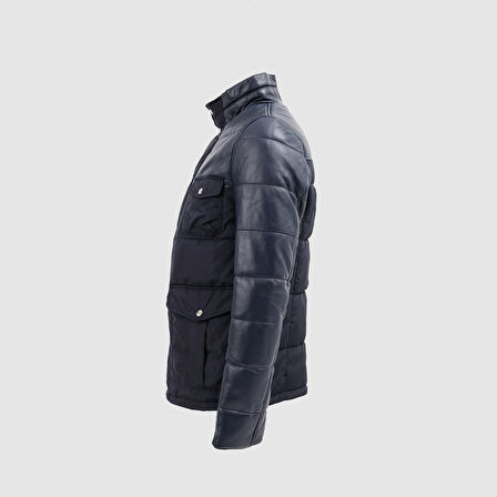 Erkek Şişme Deri Mont [810017] LACİVERT, 3XL