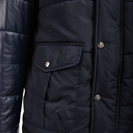 Erkek Şişme Deri Mont [810017] LACİVERT, 3XL