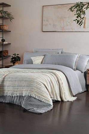 Sarev Mood Comfort Mare Gri %100 Pamuk Çift Kişilik Yatak Örtüsü