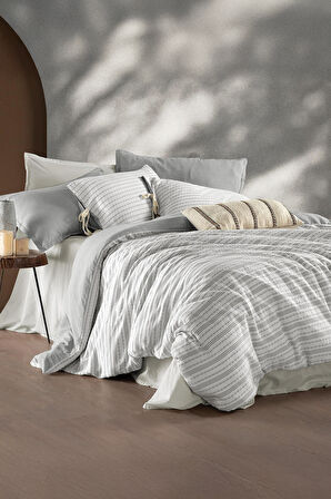 Sarev Abra Gri Mood Comfort %100 Pamuk Saten Çift Kişilik Nevresim Takımı