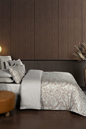 Sarev Fredo Mocha Jakarlı %100 Saten Çift Kişilik Nevresim Takımı