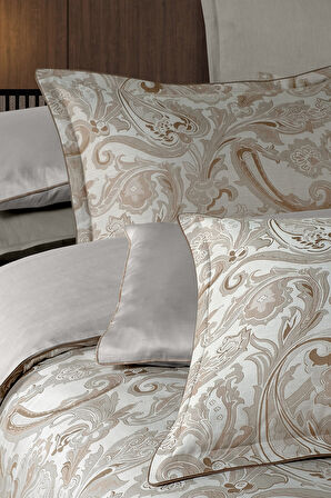 Sarev Fredo Mocha Jakarlı %100 Saten Çift Kişilik Nevresim Takımı