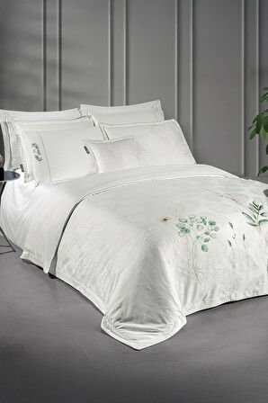 Sarev Leandra Beyaz Jakarlı %100 Pamuk Saten Çift Kişilik Nevresim Takımı
