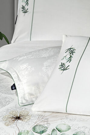 Sarev Leandra Beyaz Jakarlı %100 Pamuk Saten Çift Kişilik Nevresim Takımı