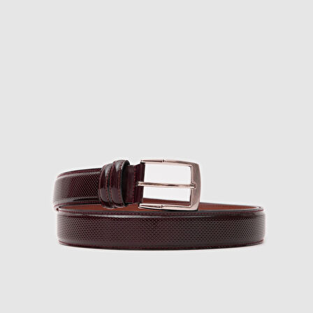 Erkek Klasik Kemer [960038] BORDO DESEN, 120 CM