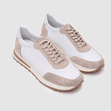 Erkek Spor Ayakkabı [052120] BEYAZ - BEJ SÜET, 42