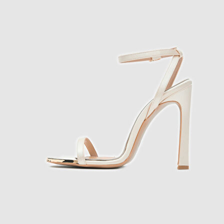 Kadın Bantlı Topuklu Ayakkabı [060240] BEJ SATEN, 36