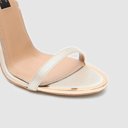 Kadın Bantlı Topuklu Ayakkabı [060240] BEJ SATEN, 36