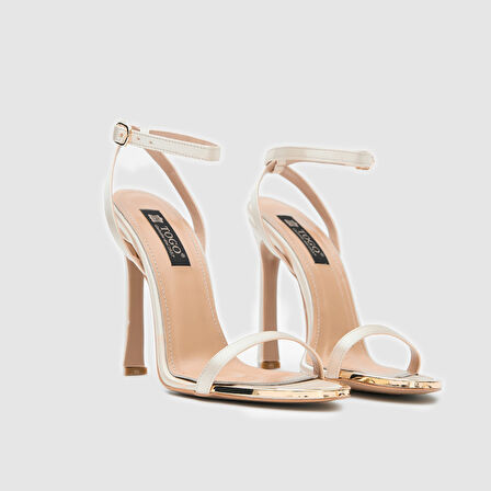 Kadın Bantlı Topuklu Ayakkabı [060240] BEJ SATEN, 36