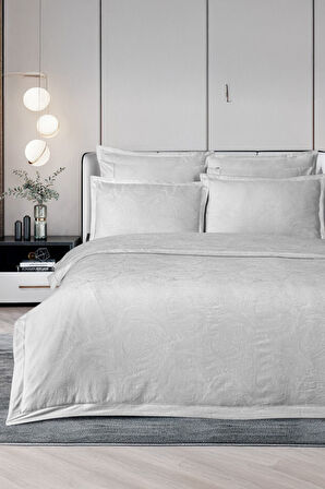 Sarev Borendo Gri Jakarlı %100 Pamuk Saten Çift Kişilik Nevresim Takımı