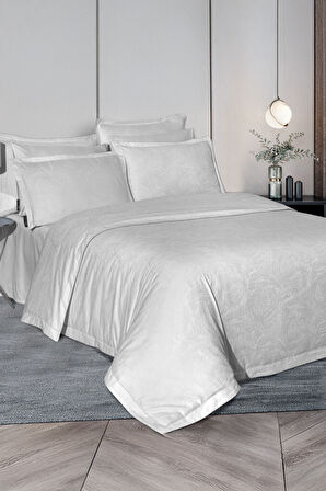 Sarev Borendo Gri Jakarlı %100 Pamuk Saten Çift Kişilik Nevresim Takımı