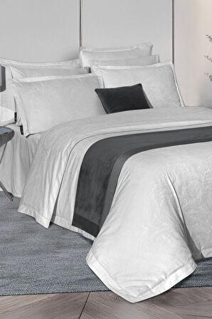 Sarev Borendo Gri Jakarlı %100 Pamuk Saten Çift Kişilik Nevresim Takımı