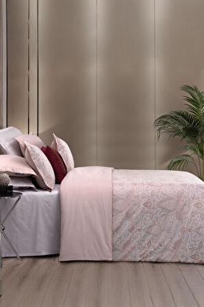 Sarev Playa Pembe Jakarlı %100 Pamuk Saten Çift Kişilik Nevresim Takımı