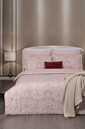 Sarev Playa Pembe Jakarlı %100 Pamuk Saten Çift Kişilik Nevresim Takımı