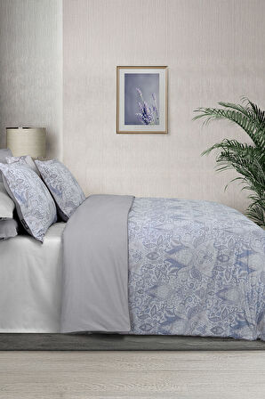 Sarev Playa Mavi Jakarlı %100 Saten Çift Kişilik Nevresim Takımı