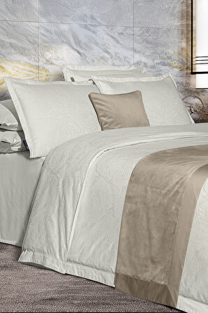 Sarev Borendo Krem Jakarlı %100 Pamuk Saten Çift Kişilik Nevresim Takımı