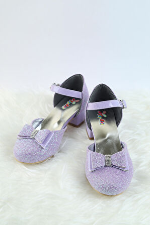 Topuklu Kız Çocuk Ayakkabısı Düğün Ayakkabısı Kız Çocuk Abiye Ayakkabı Kelebek Fiyonk Detaylı Abiye