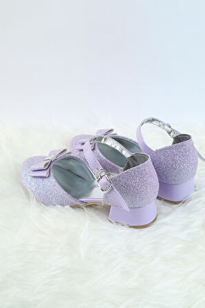 Topuklu Kız Çocuk Ayakkabısı Düğün Ayakkabısı Kız Çocuk Abiye Ayakkabı Kelebek Fiyonk Detaylı Abiye