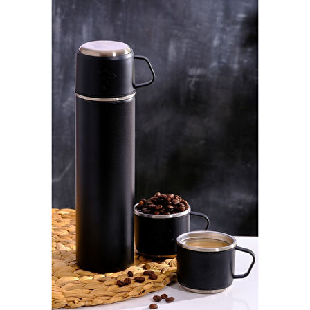 AKILLIELMA-PENGUEN PNG-1050G TERMOS 500ML ÇELİK GİNA KAMP 4 PARÇA SİYAH