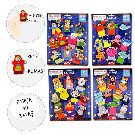 4 Set - 40 Parça, Masal Kahramanları, Deniz Canlıları , Safari ve Çiftlik Hayvanlar Parmak Kukla T220 T221 T225 T223