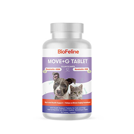 BioFeline Move+G Glucosamine Kedi ve Köpekler İçin Eklem ve Kas Desteği 75 Tablet