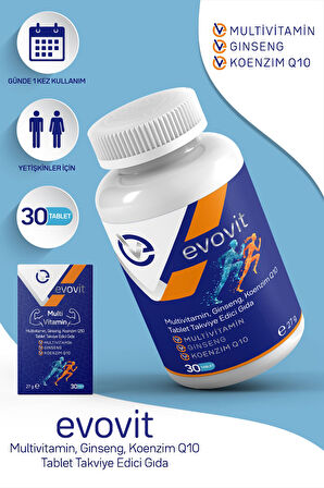 EVOPHARMA Evovit Multivitamin Ginseng Koenzim Q10 Takviye Edici Gıda 30 Tablet
