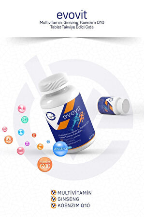 EVOPHARMA Evovit Multivitamin Ginseng Koenzim Q10 Takviye Edici Gıda 30 Tablet
