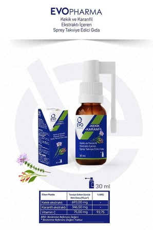 EVOPHARMA KEKİK + KARANFİL ORAL SPREY, KEKİK VE KARANFİL EKSTRAKTI İÇEREN TAKVİYE EDİCİ GIDA 30ml şişe