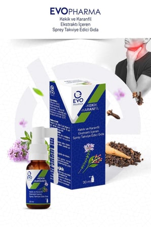 EVOPHARMA KEKİK + KARANFİL ORAL SPREY, KEKİK VE KARANFİL EKSTRAKTI İÇEREN TAKVİYE EDİCİ GIDA 30ml şişe