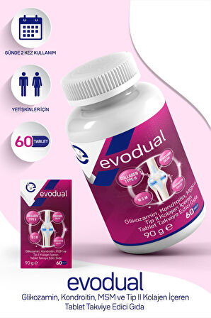 EVOPHARMA EVODUAL (Glikozamin, Kondroitin, MSM ve T İP II Kollajen İçeren Tablet Takviye Edici Gıda)