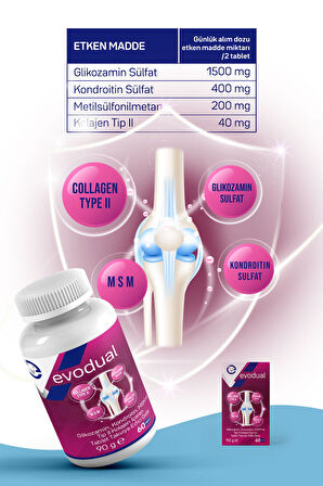 EVOPHARMA EVODUAL (Glikozamin, Kondroitin, MSM ve T İP II Kollajen İçeren Tablet Takviye Edici Gıda)