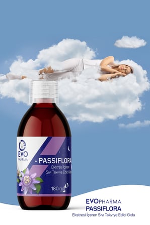 EVOPHARMA PASSİFLORA SIVI CAM ŞİŞE, PASİFLORA EKSTRESİ İÇEREN TAKVİYE EDİCİ GIDA 180ml şişe