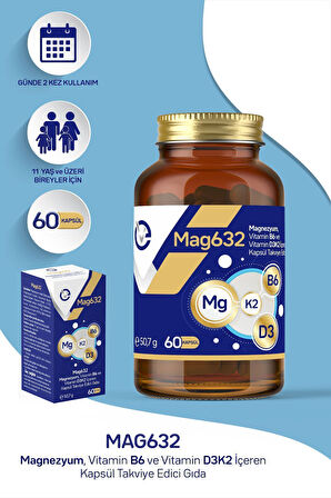 EVOPHARMA Magnezyum Mag632, Vitamin B6 Ve Vitamin D3k2 Içeren Kapsül Takviye Edici Gıda