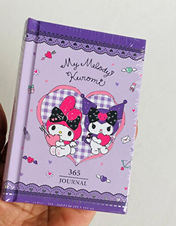 Victori's Journals VJ Kuromi-My Melodi lisanslı 365 Günlük 368 sayfa A7 ebatında gümüş varaklı kenarlı defter lila